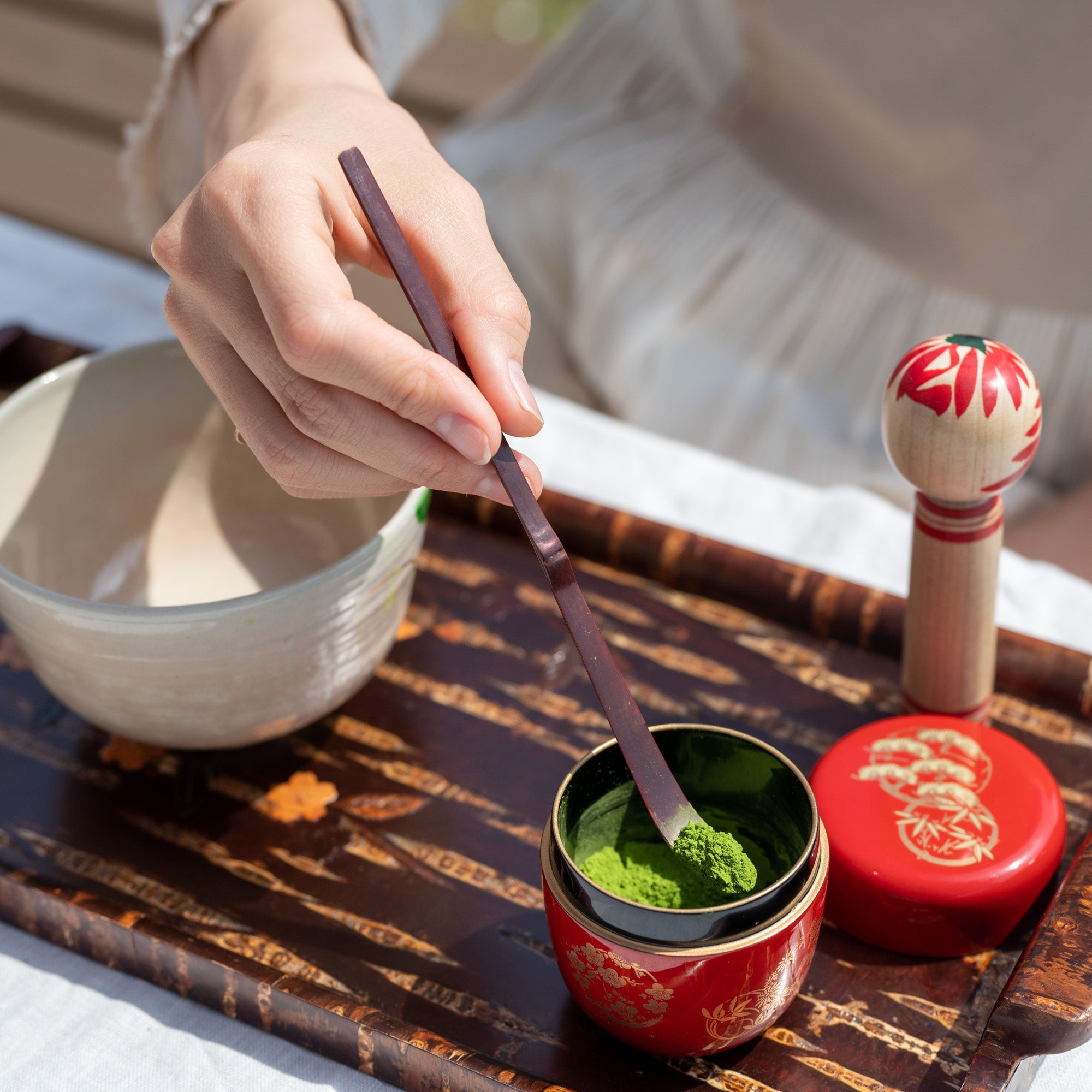 Yatsuyanagi Lacquered Akita Cherry Bark Work Chashaku Tea Scoop - MUSUBI KILN - Quality Japanese Tableware and Gift