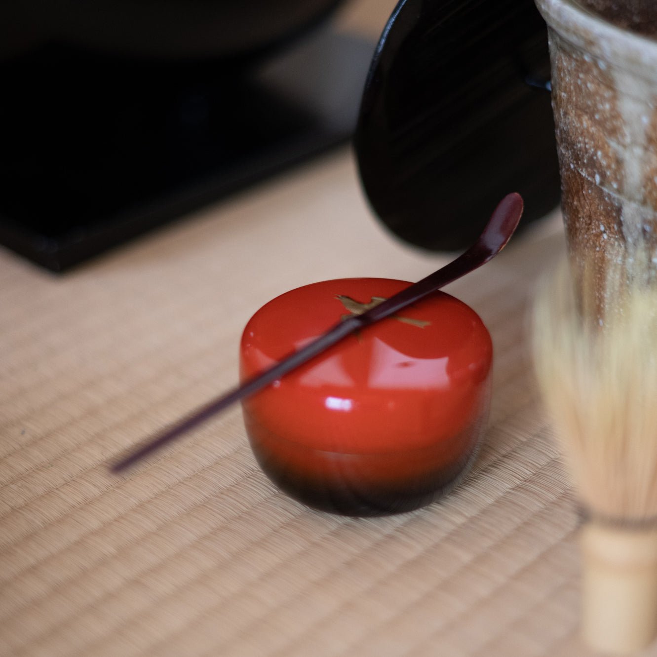 Yatsuyanagi Lacquered Akita Cherry Bark Work Chashaku Tea Scoop - MUSUBI KILN - Quality Japanese Tableware and Gift