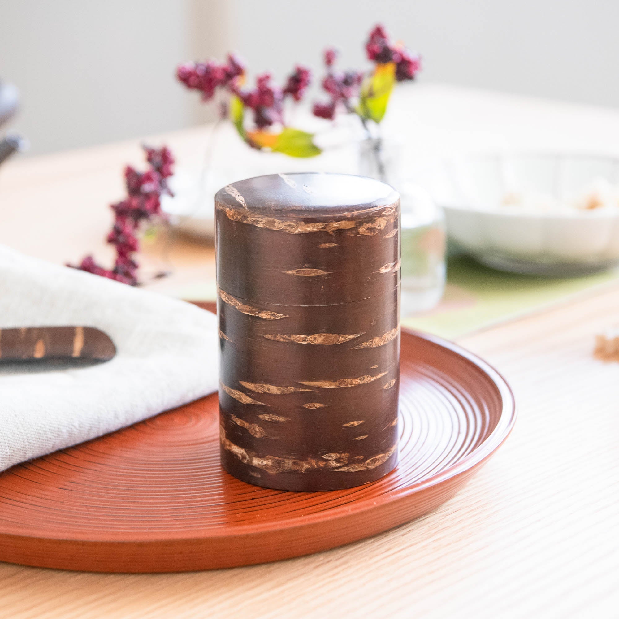 Yatsuyanagi Long Akita Cherry Bark Work Tea Canister - MUSUBI KILN - Quality Japanese Tableware and Gift