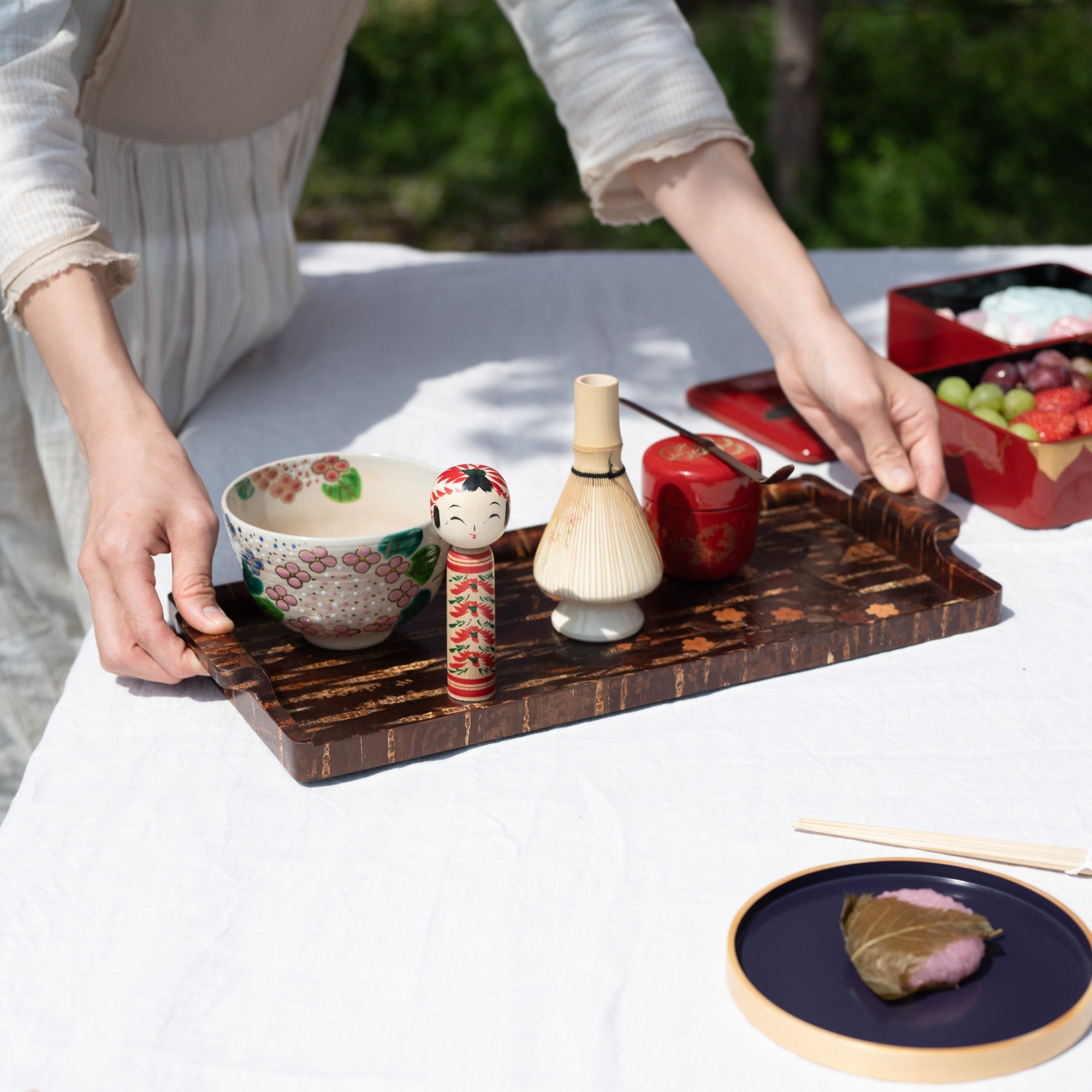 Yatsuyanagi Sakura Akita Cherry Bark Work Rectangle Tray With Handles - MUSUBI KILN - Quality Japanese Tableware and Gift