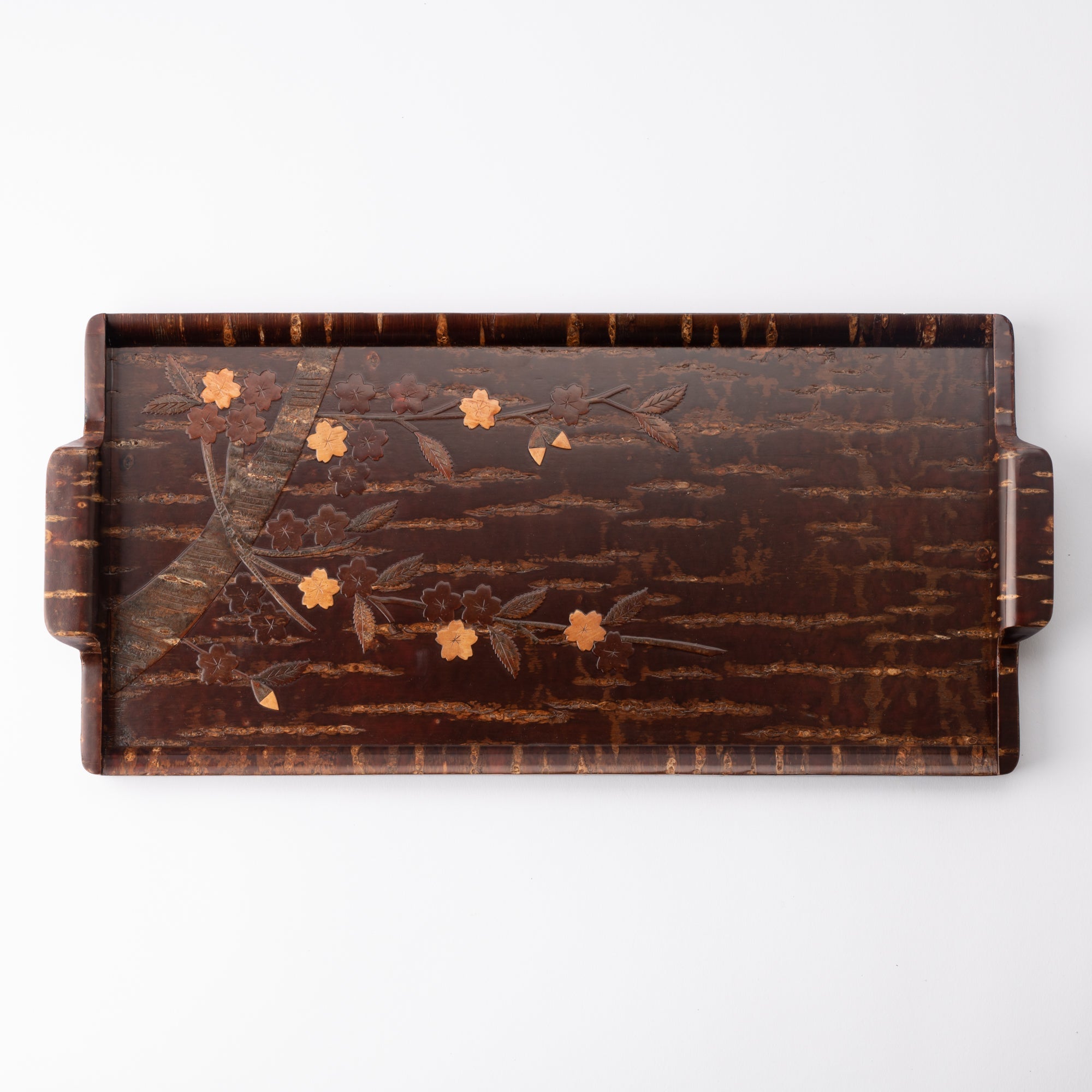 Yatsuyanagi Sakura Akita Cherry Bark Work Rectangle Tray With Handles - MUSUBI KILN - Quality Japanese Tableware and Gift