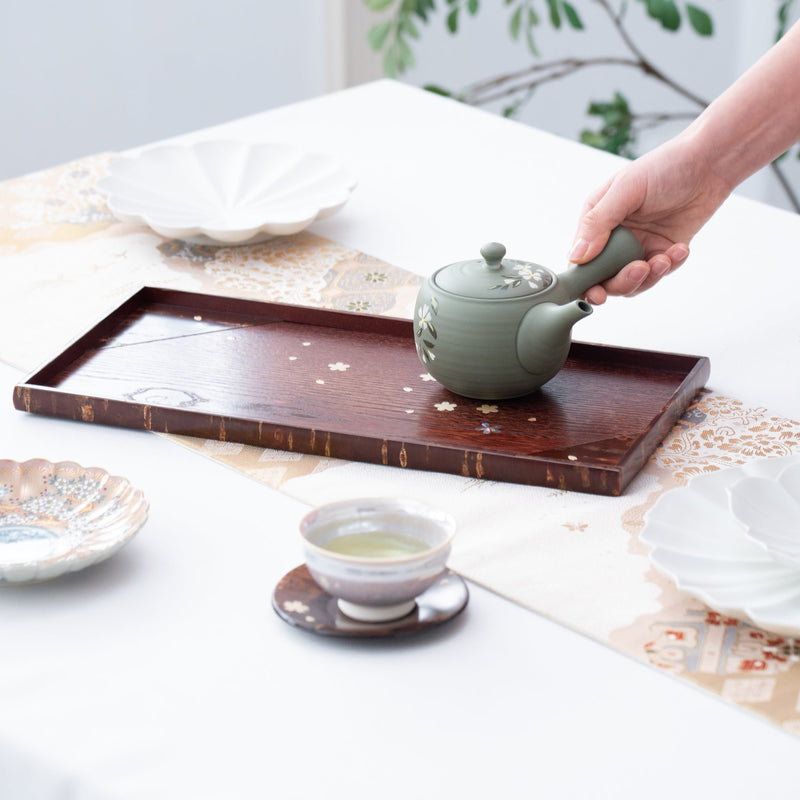 Yatsuyanagi Shell Inlay and Wood Sakura Akita Cherry Bark Work Rectangle Tea Tray - MUSUBI KILN - Quality Japanese Tableware and Gift