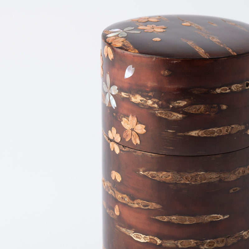 Yatsuyanagi Shell Inlay Original Akita Cherry Bark Work Tea Canister - MUSUBI KILN - Quality Japanese Tableware and Gift