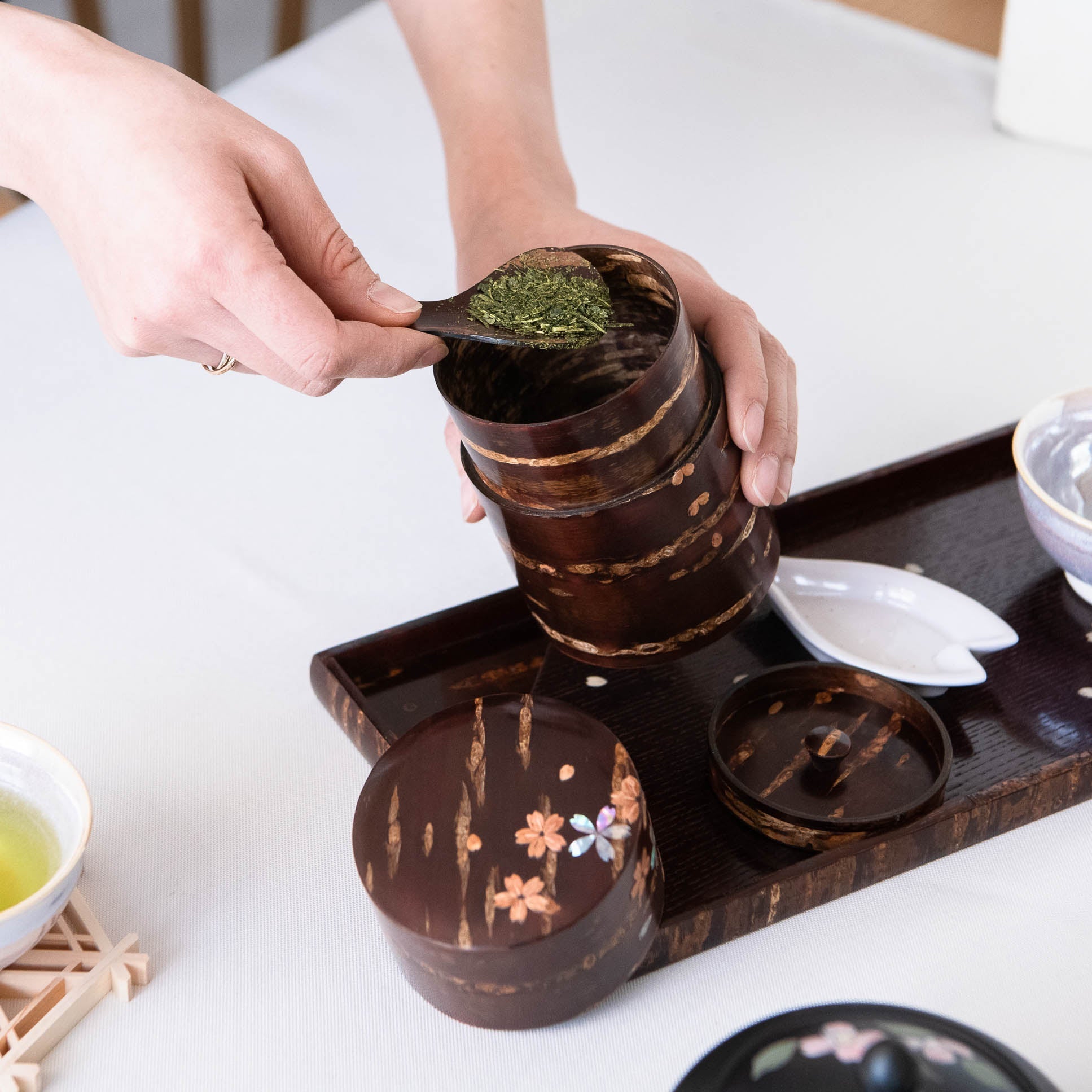 Yatsuyanagi Shell Inlay Original Akita Cherry Bark Work Tea Canister - MUSUBI KILN - Quality Japanese Tableware and Gift