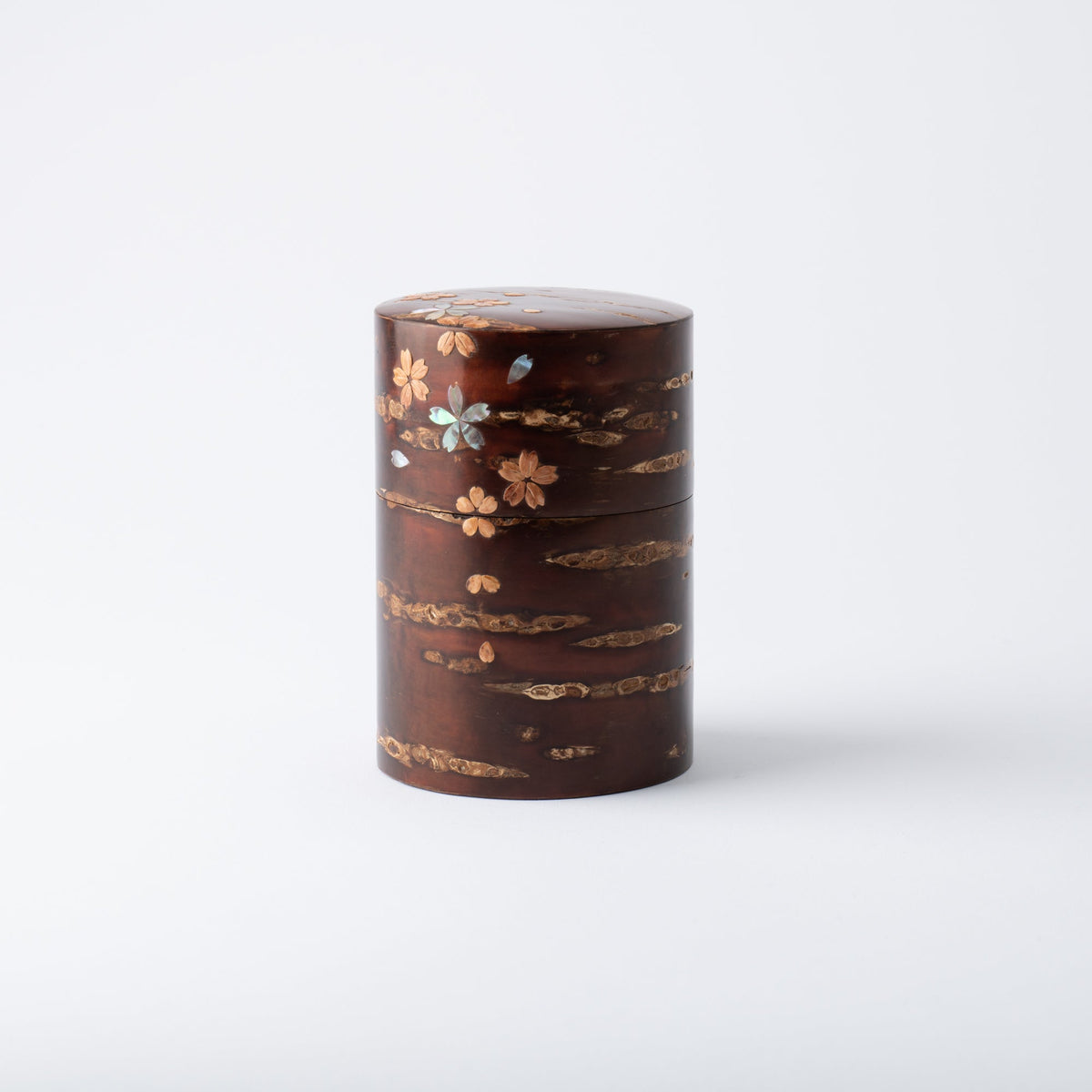 Kabazaiku Cherry Bark Work Shell Inlay Sakura Tea Canister (Chazutsu)