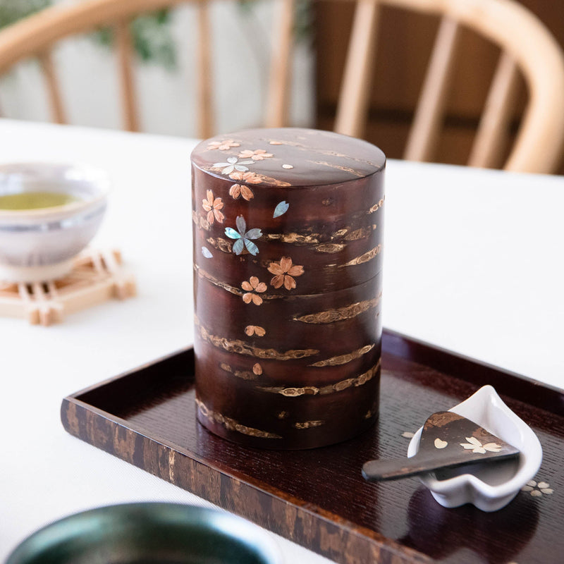 Yatsuyanagi Shell Inlay Original Akita Cherry Bark Work Tea Canister - MUSUBI KILN - Quality Japanese Tableware and Gift