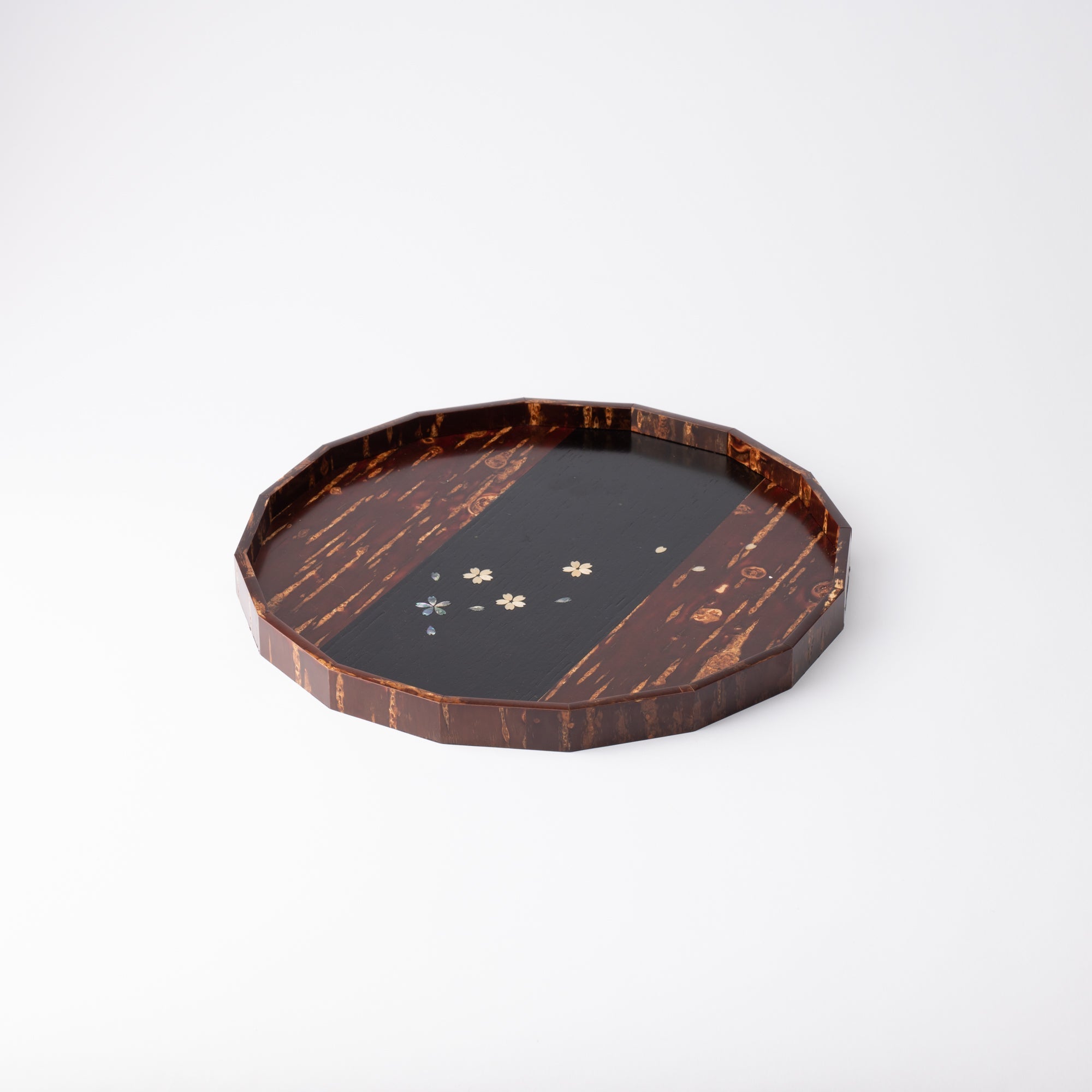 Yatsuyanagi Shell Inlay Sakura Akita Cherry Bark Work Hexadecagon Tray - MUSUBI KILN - Quality Japanese Tableware and Gift