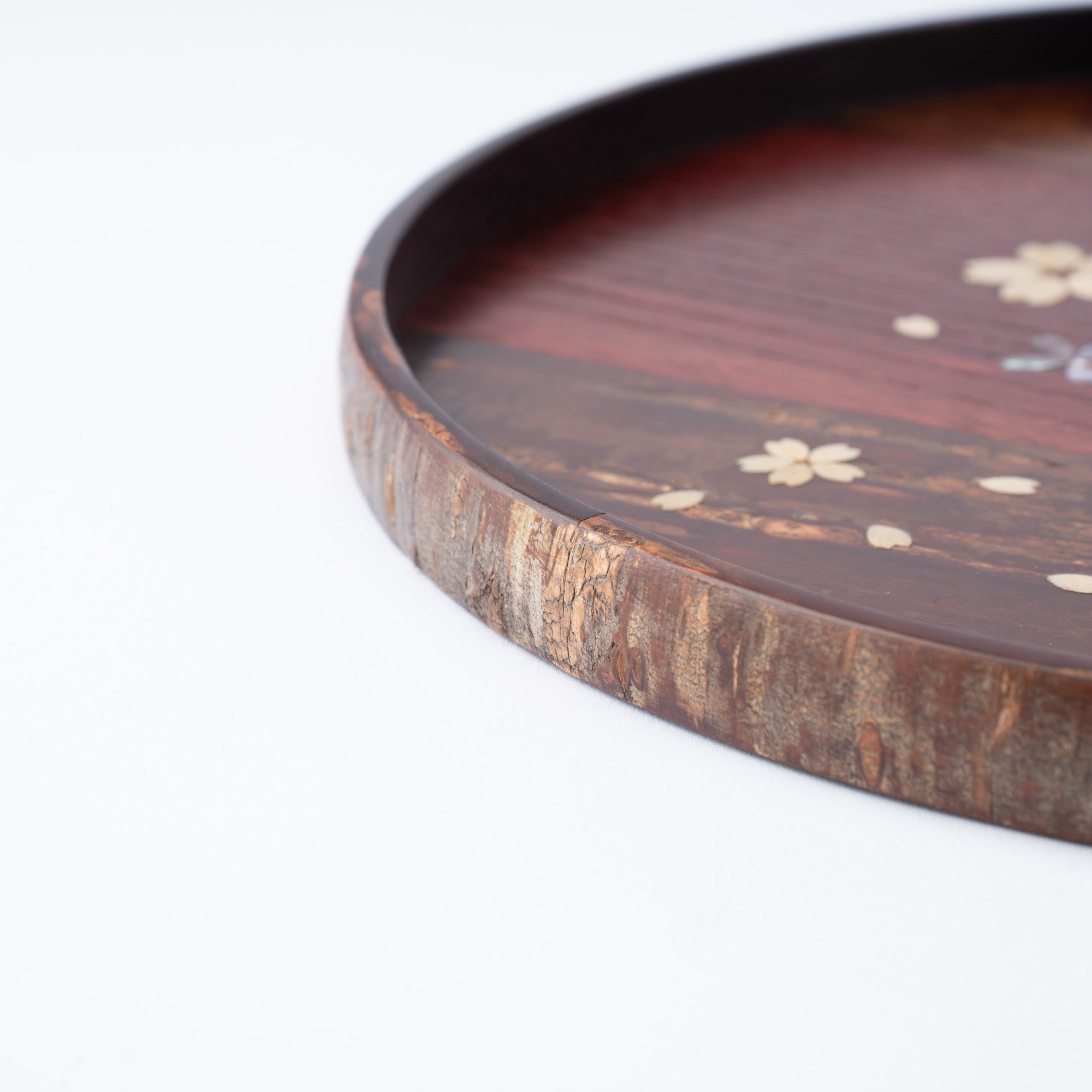 Yatsuyanagi Shell Inlay Sakura Akita Cherry Bark Work Round Tray - MUSUBI KILN - Quality Japanese Tableware and Gift