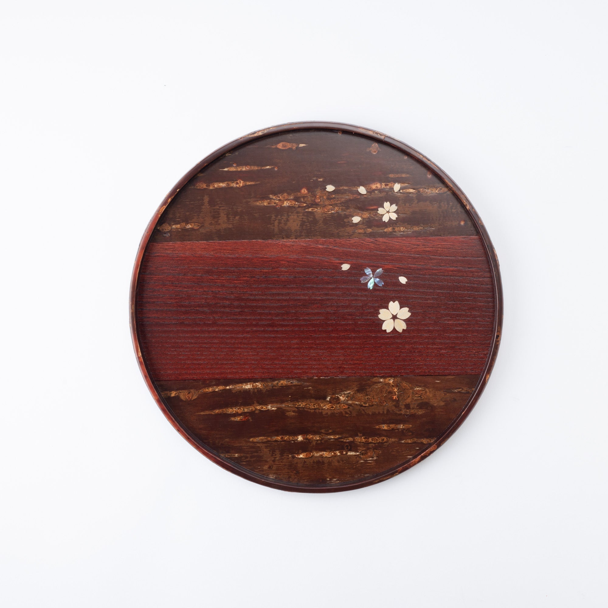 Yatsuyanagi Shell Inlay Sakura Akita Cherry Bark Work Round Tray - MUSUBI KILN - Quality Japanese Tableware and Gift