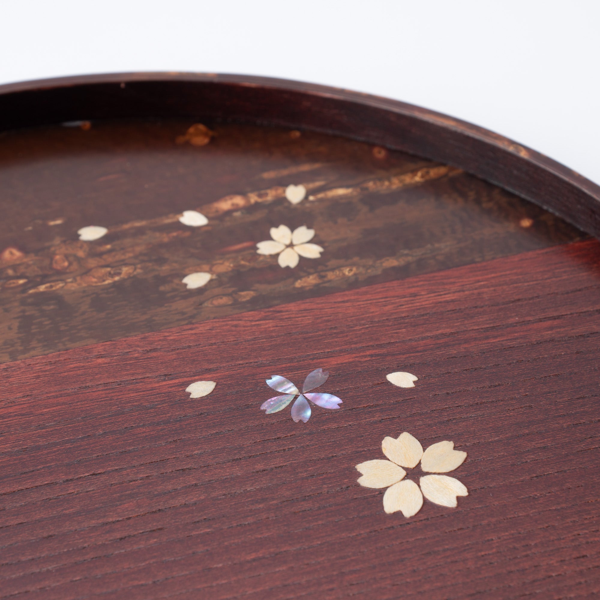 Yatsuyanagi Shell Inlay Sakura Akita Cherry Bark Work Round Tray - MUSUBI KILN - Quality Japanese Tableware and Gift