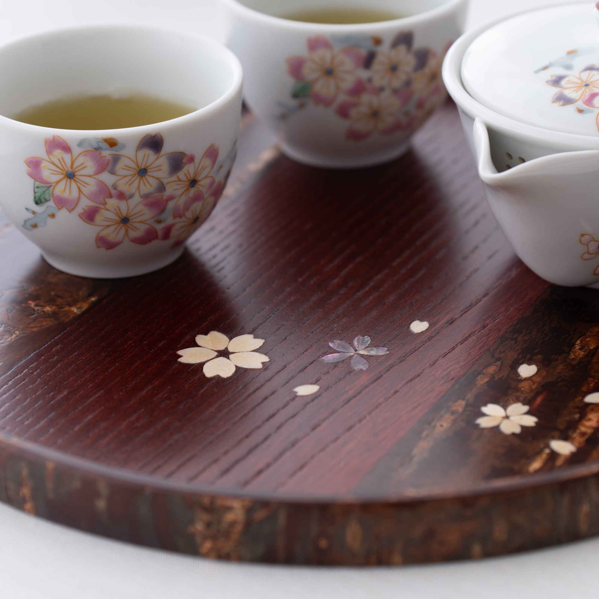 Yatsuyanagi Shell Inlay Sakura Akita Cherry Bark Work Round Tray - MUSUBI KILN - Quality Japanese Tableware and Gift