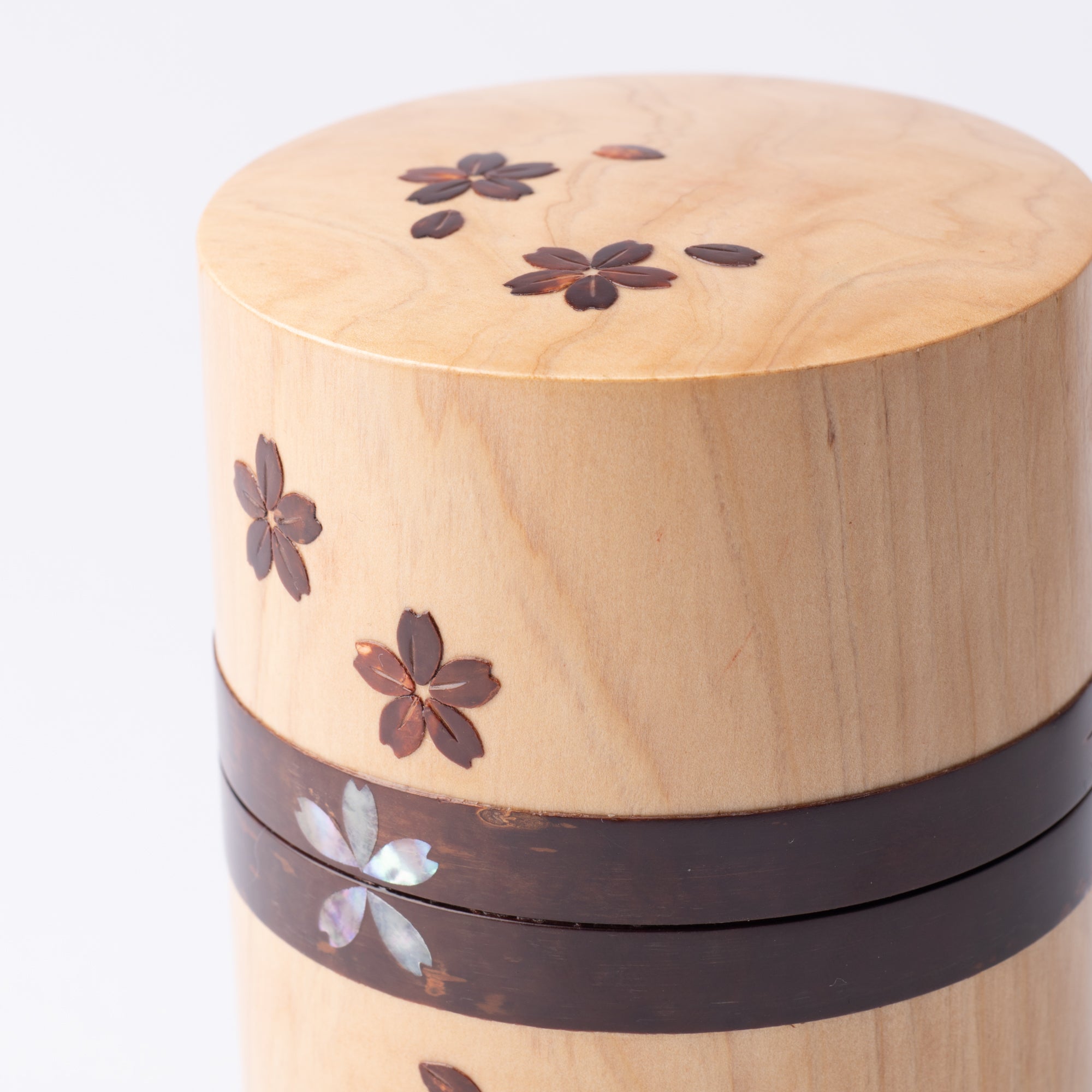 Yatsuyanagi Shell Inlay Sakura and Cypress Akita Cherry Bark Work Tea Canister - MUSUBI KILN - Quality Japanese Tableware and Gift