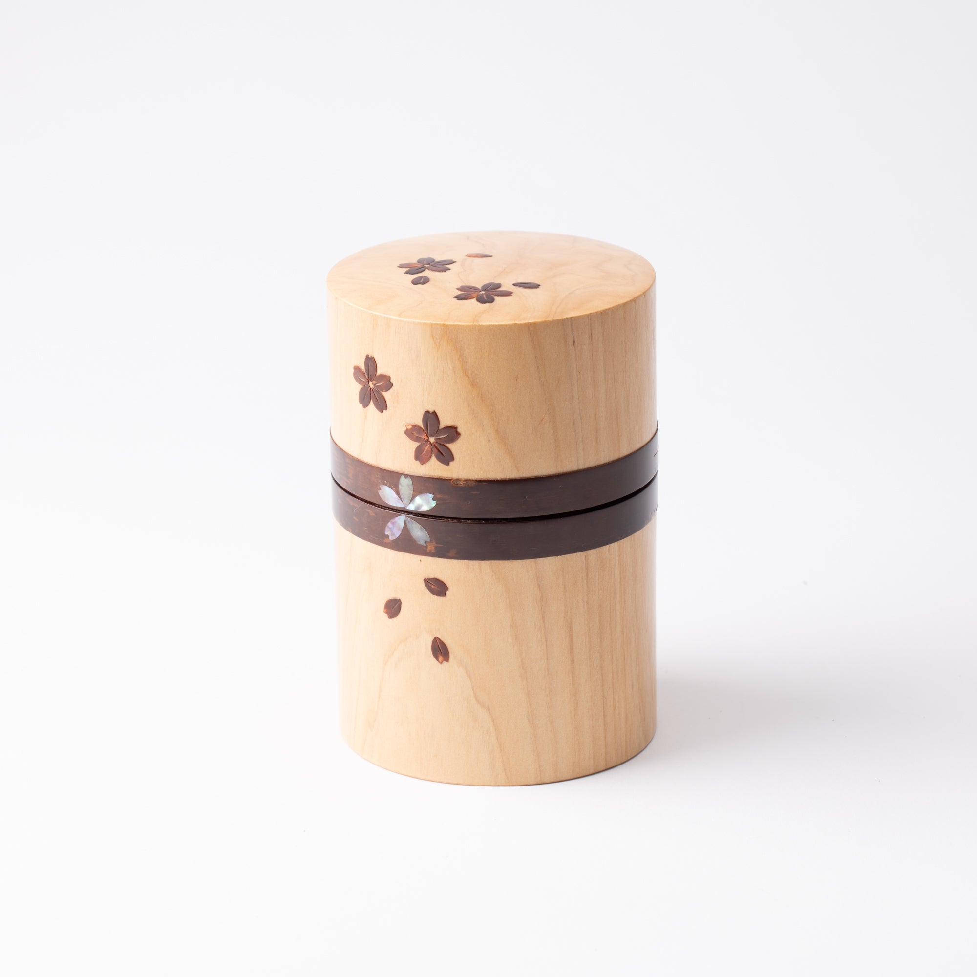 Yatsuyanagi Shell Inlay Sakura and Cypress Akita Cherry Bark Work Tea Canister - MUSUBI KILN - Quality Japanese Tableware and Gift