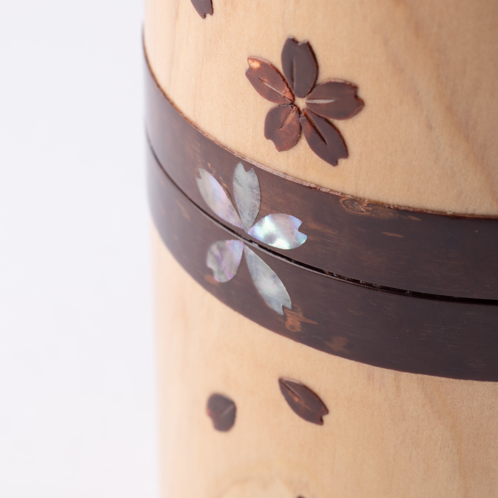 Yatsuyanagi Shell Inlay Sakura and Cypress Akita Cherry Bark Work Tea Canister - MUSUBI KILN - Quality Japanese Tableware and Gift