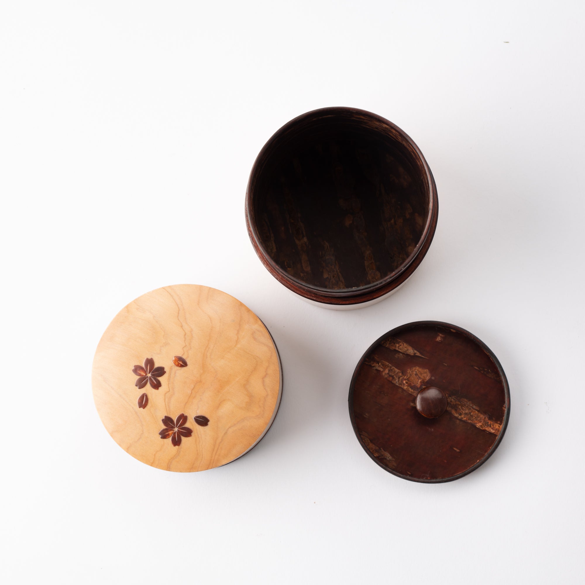 Yatsuyanagi Shell Inlay Sakura and Cypress Akita Cherry Bark Work Tea Canister - MUSUBI KILN - Quality Japanese Tableware and Gift