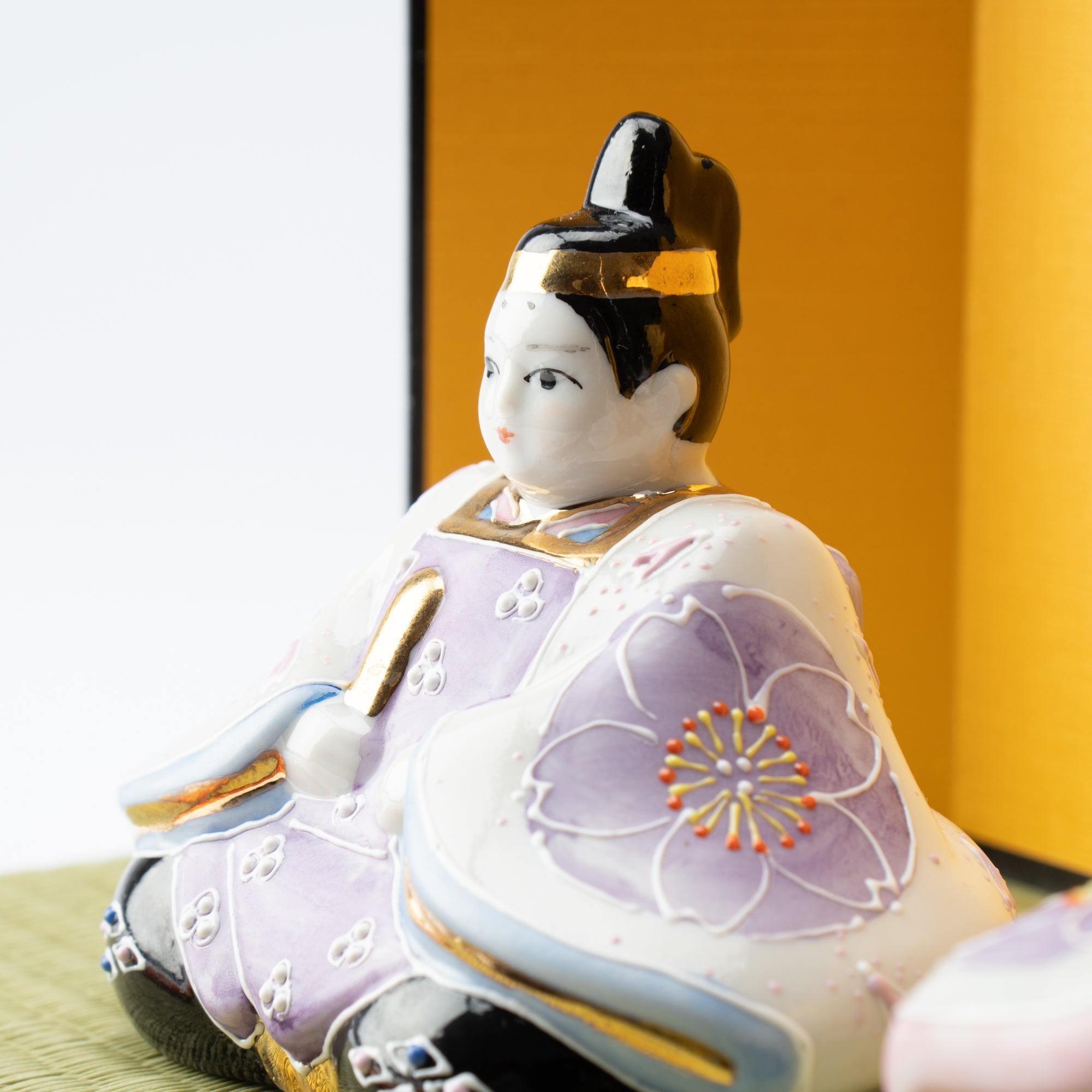 Yoneda Yuzan Purple Sakura Kutani Hina Dolls with Mini Tatami Mat - MUSUBI KILN - Quality Japanese Tableware and Gift