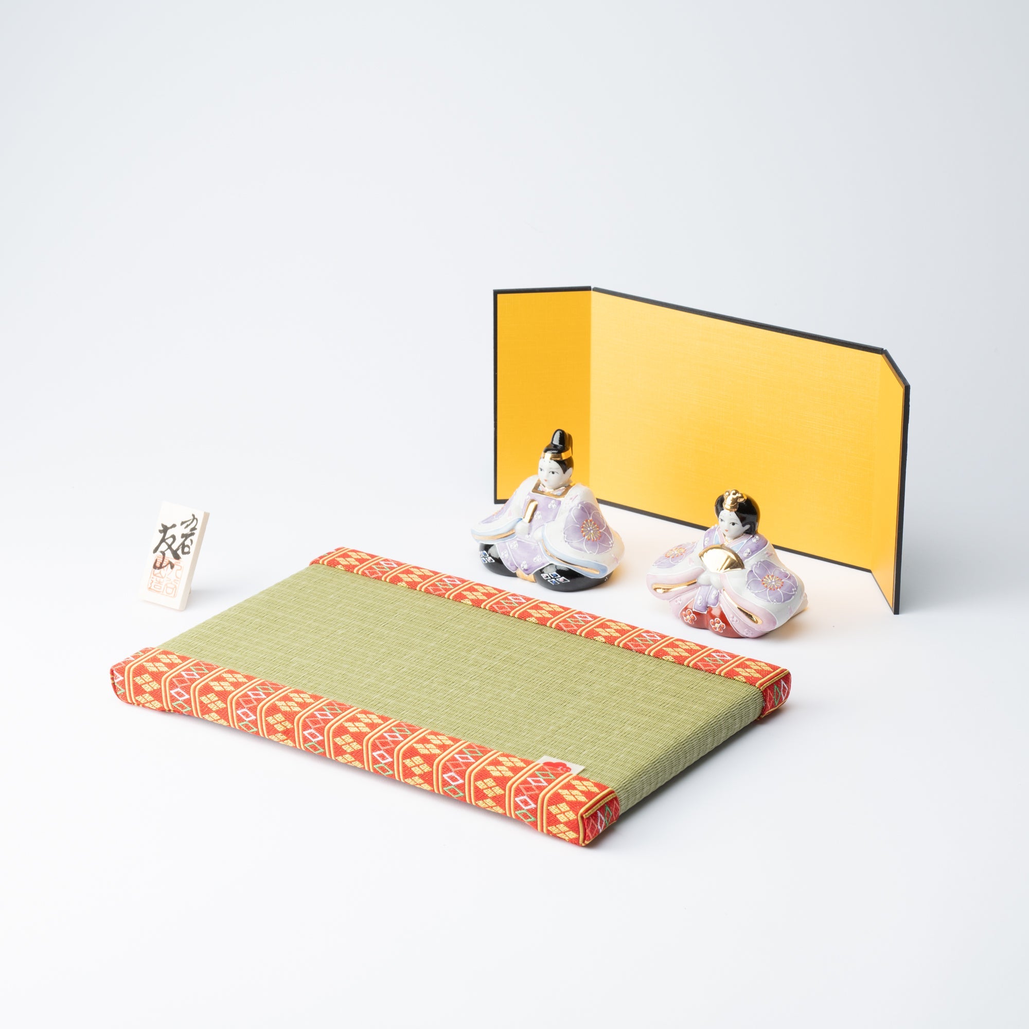 Yoneda Yuzan Purple Sakura Kutani Hina Dolls with Mini Tatami Mat - MUSUBI KILN - Quality Japanese Tableware and Gift