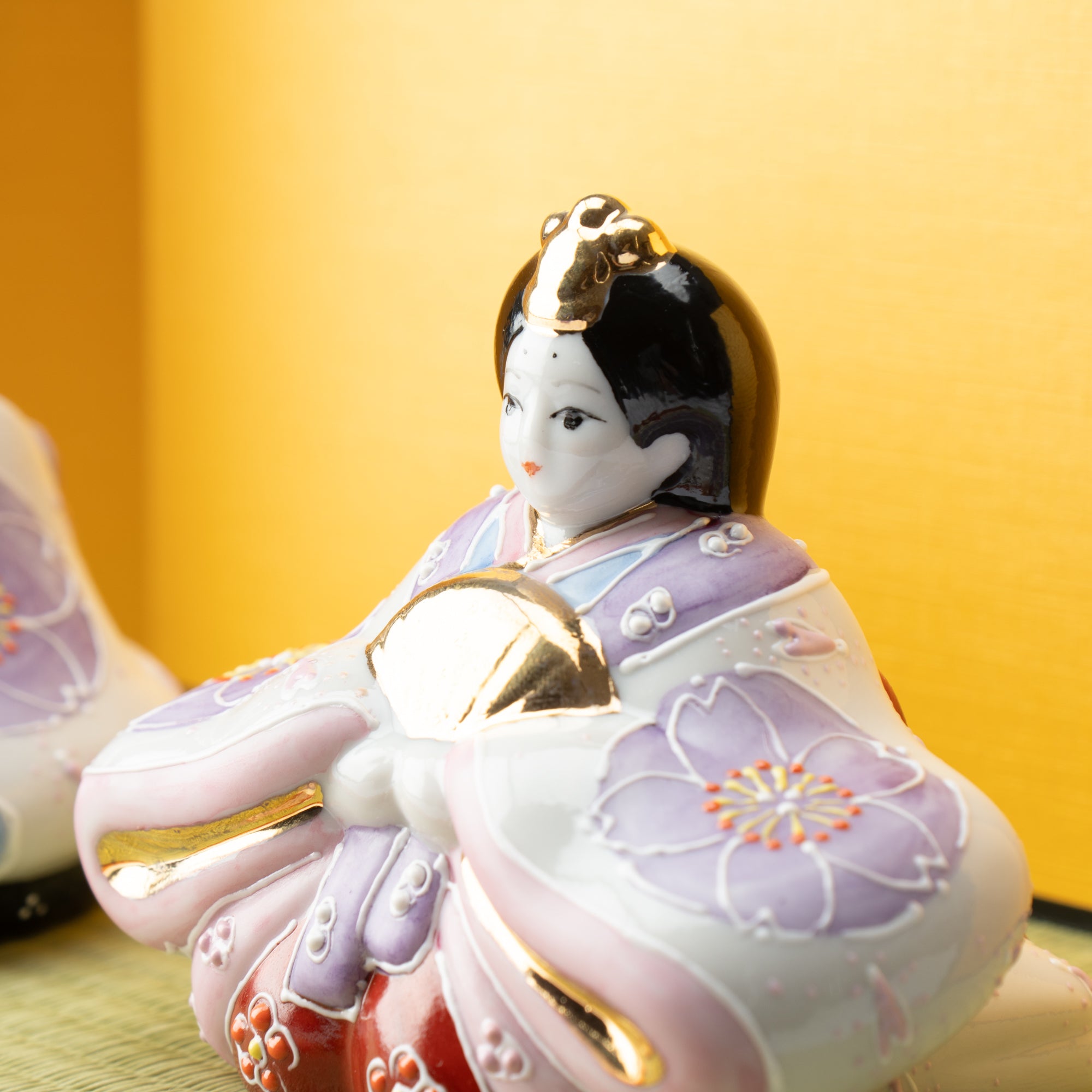 Yoneda Yuzan Purple Sakura Kutani Hina Dolls with Mini Tatami Mat - MUSUBI KILN - Quality Japanese Tableware and Gift