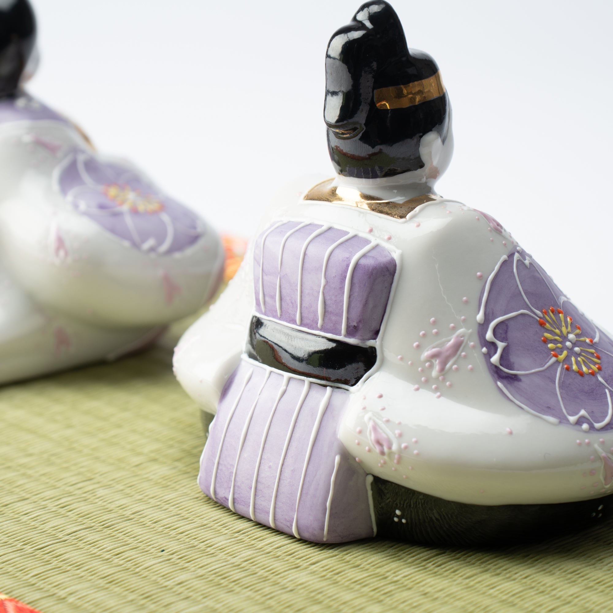 Yoneda Yuzan Purple Sakura Kutani Hina Dolls with Mini Tatami Mat - MUSUBI KILN - Quality Japanese Tableware and Gift