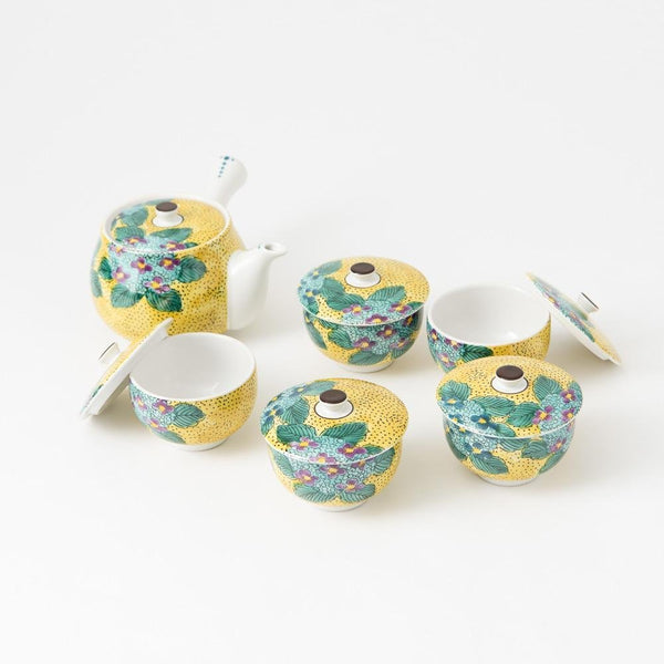 Yoshidaya Hydrangea Kutani Japanese Teapot Set - MUSUBI KILN - Quality Japanese Tableware and Gift