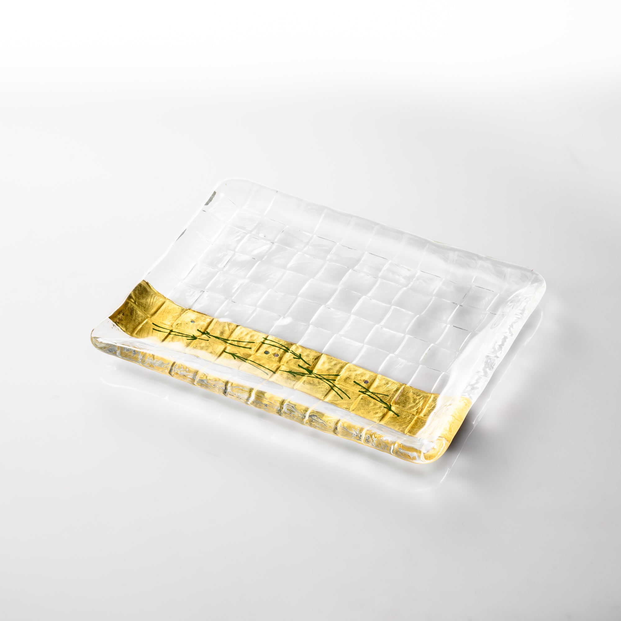 Yoshita Kasho Glass Pine Needles Maki - e Rectangle Plate - MUSUBI KILN - Quality Japanese Tableware and Gift