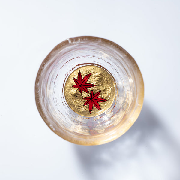 Yoshita Kasho Maple Leaves Maki - e Glass Sake Cup - MUSUBI KILN - Quality Japanese Tableware and Gift