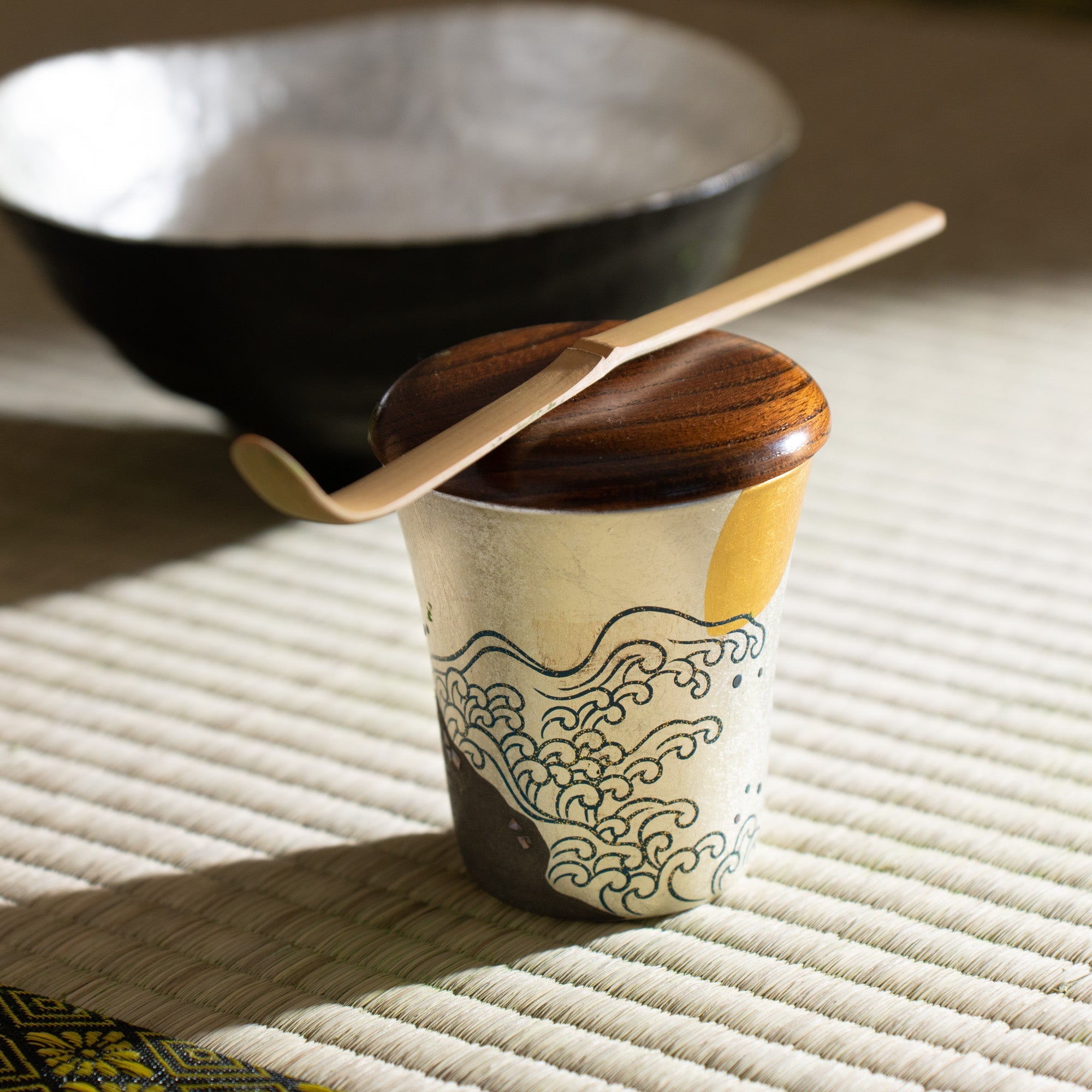 Yoshita Kasho Wave Beaten Beach Glass Natsume Matcha Container - MUSUBI KILN - Quality Japanese Tableware and Gift