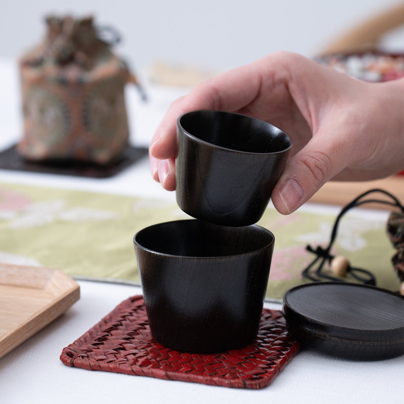 Travel Zelkova Yamanaka Lacquerware Guinomi Sake Cup Set