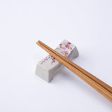 Hozan Kiln Pink Weeping Cherry Kyo Ware Chopstick Rest Set