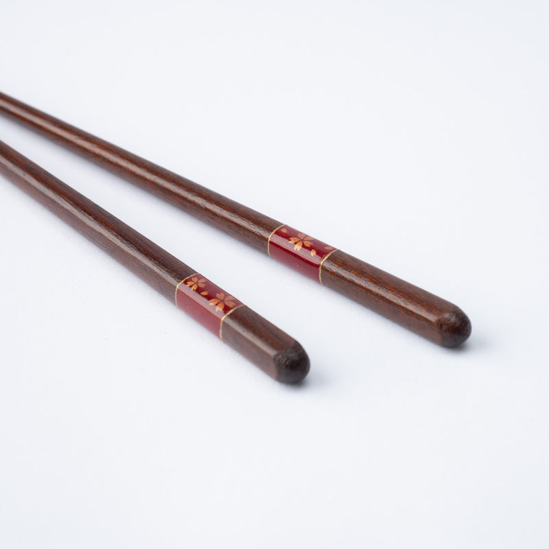 Sakura Dark Brown Wakasa Lacquerware Set of Two Pairs of Chopsticks 23cm/9in and 21cm/8.3in