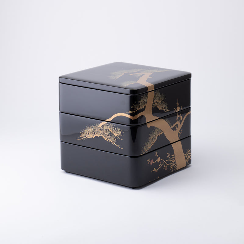 Pine Bamboo and Plum Echizen Lacquerware Three Tiers Jubako Bento Box