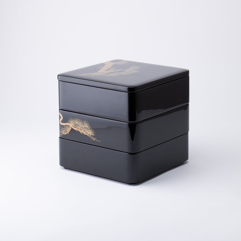 Black Running Water Echizen Lacquerware Two Tiers Jubako Bento Box with  Handle