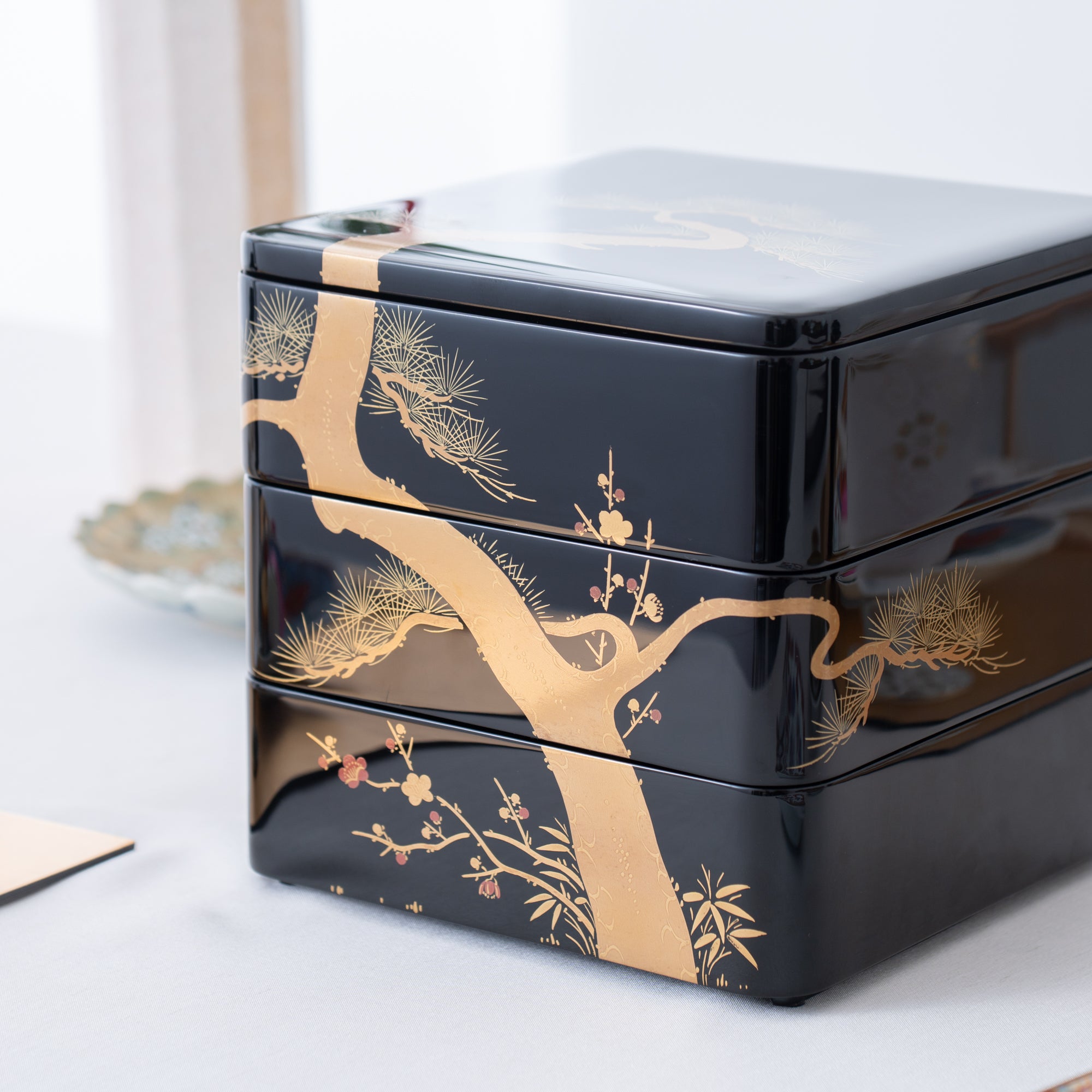 Pine Bamboo and Plum Echizen Lacquerware Three Tiers Jubako Bento Box - MUSUBI KILN - Quality Japanese Tableware and Gift