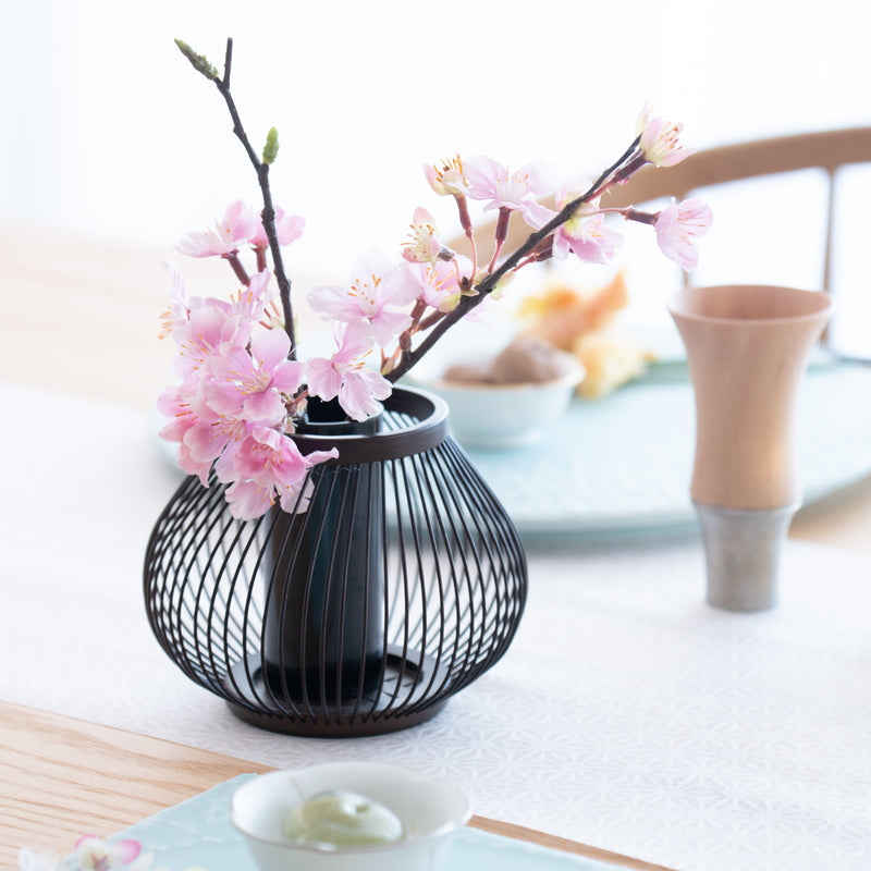 Drop Shape Suruga Bamboo Basketry Japanese Flower Vase, MUSUBI KILN