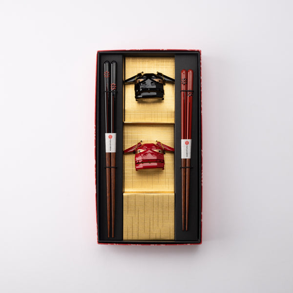 Shishimai Wakasa Lacquerware Chopsticks 23cm(9in)/ 21cm(8.3in) and Chopstick Rests (Set of Two)