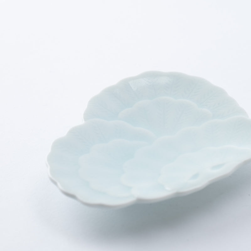 Arita Porcelain Lab Yazaemon Pine Tree Fan Gourd Celadon Small Plate Set