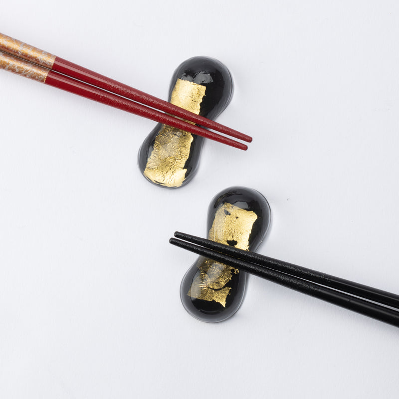 Hirota Black Gold Leaf Edo Glass Chopstick Rest Set