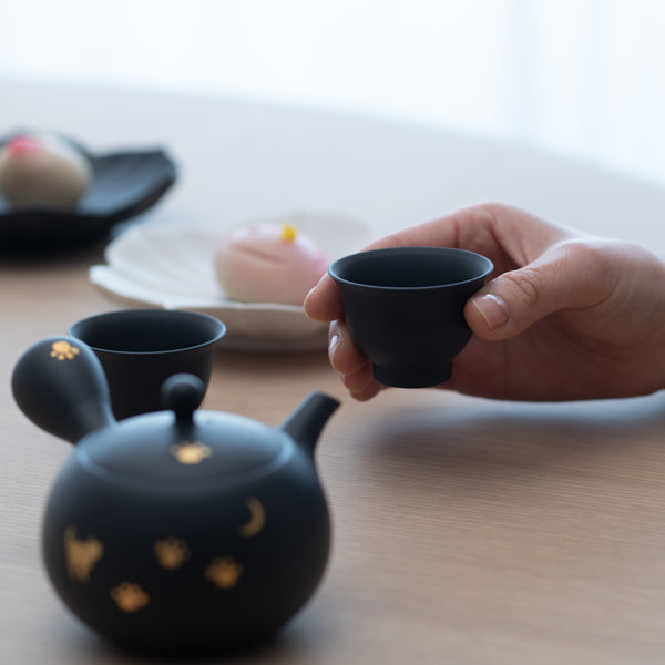 Shoho Moon And Cat Stroll Tokoname Japanese Teapot Set 6.8oz(200ml)-Sasame and Ceramesh