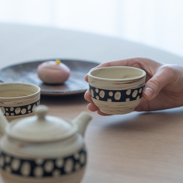Kenji Black Polka Dot Tokoname Japanese Teapot Set 9.1oz(270ml)-Sasame and Ceramesh