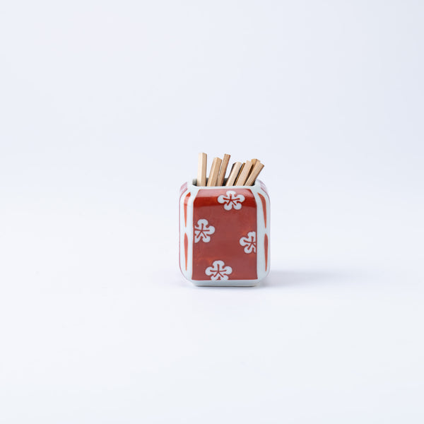 Touzan Kiln Nishiki Red Plum Blossom Arita Ware Toothpick Holder