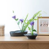 Gingado Charcoal Gray Bowl-Shaped Takaoka Copperware Ikebana Flower Vase