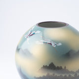 Two Cranes and Landscape Kutani Japanese Flower Vase