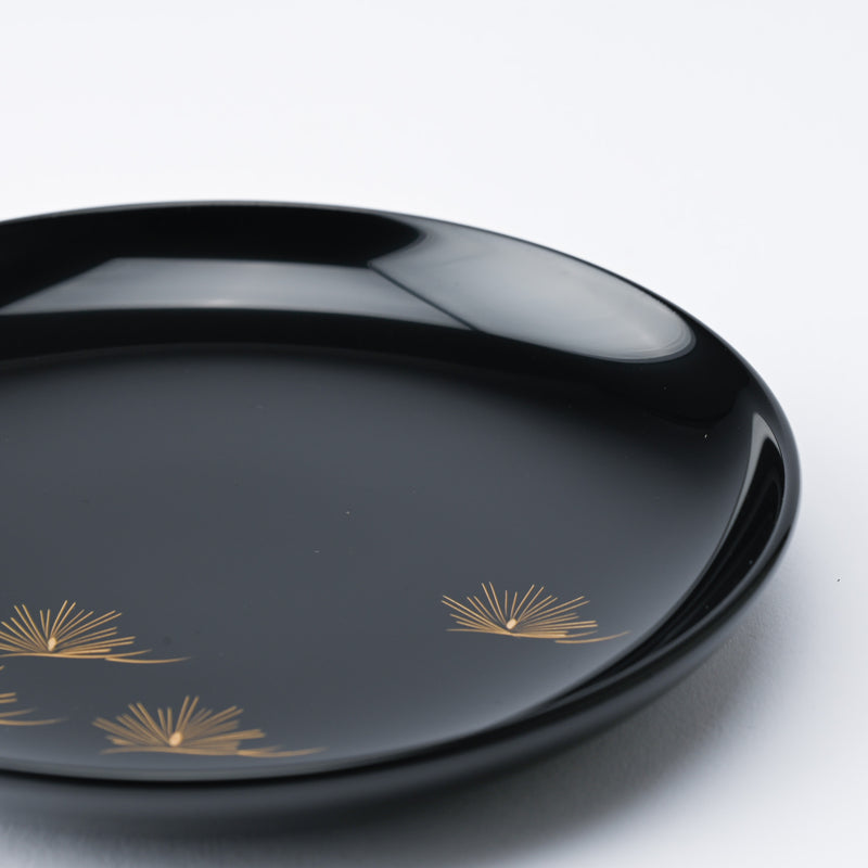 Pine Echizen Lacquerware Black Side Plate Set