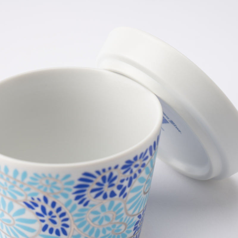 Arita Porcelain Lab Japan Blue Arabesque Soba Choko Cup and Condiment Plate Set