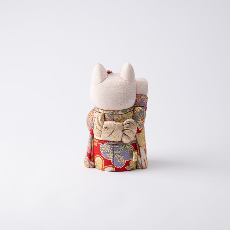 Kakinuma Ningyo Furisode Edo Kimekomi Doll Lucky Cat -Red
