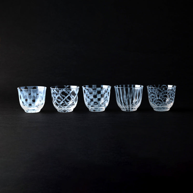 Hirota Taisho Roman Edo Glass Japanese Teacup Set