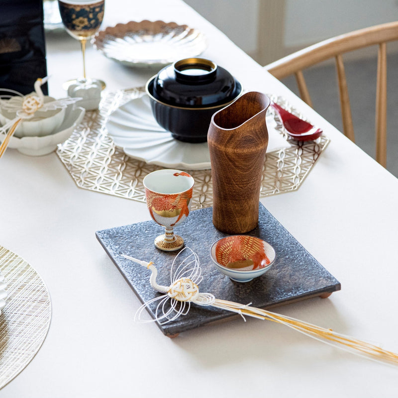 Akae Red Phoenix Kutani Guinomi Sake Cup - MUSUBI KILN - Handmade Japanese Tableware and Japanese Dinnerware