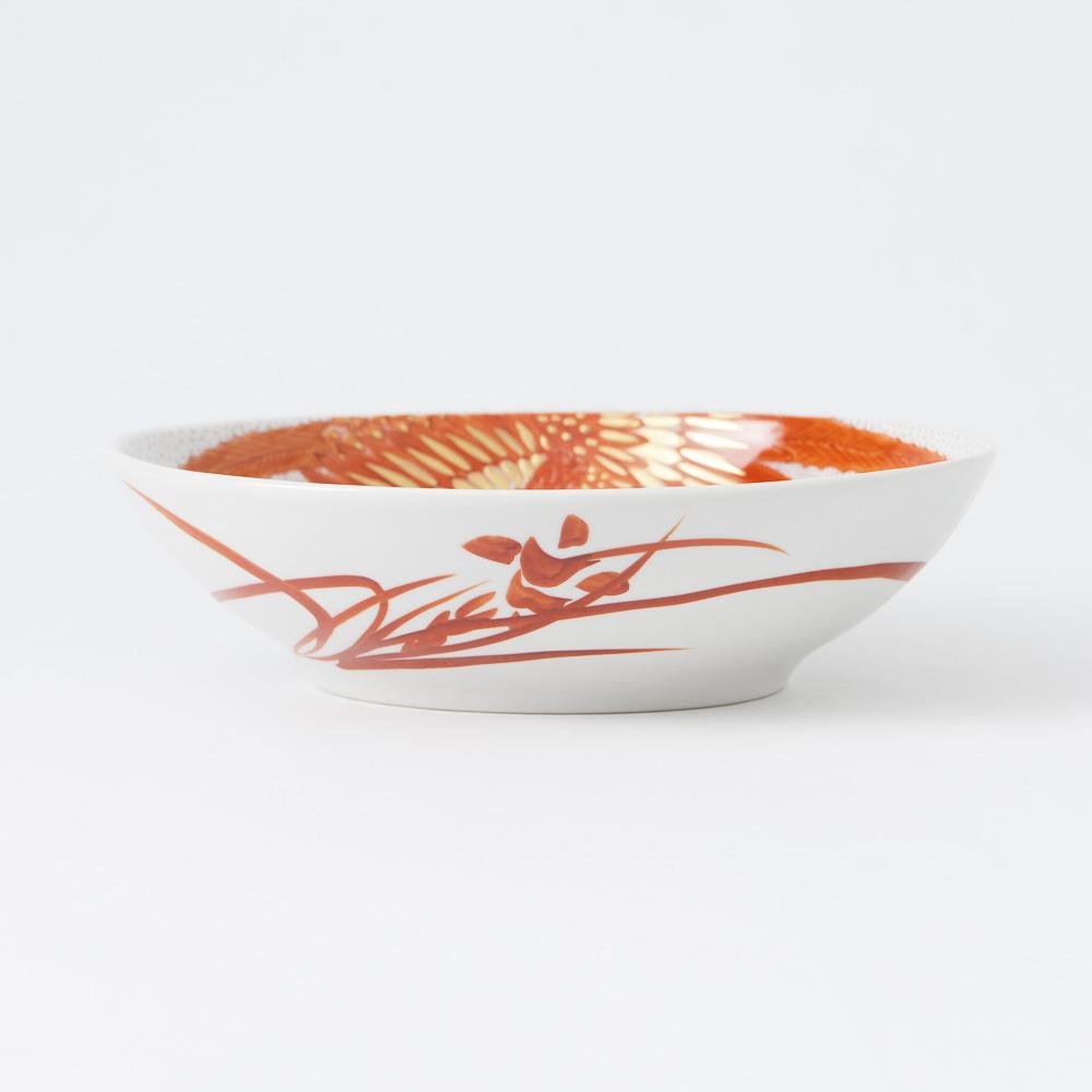 Akae Red Phoenix Kutani Oval Bowl - MUSUBI KILN - Handmade Japanese Tableware and Japanese Dinnerware