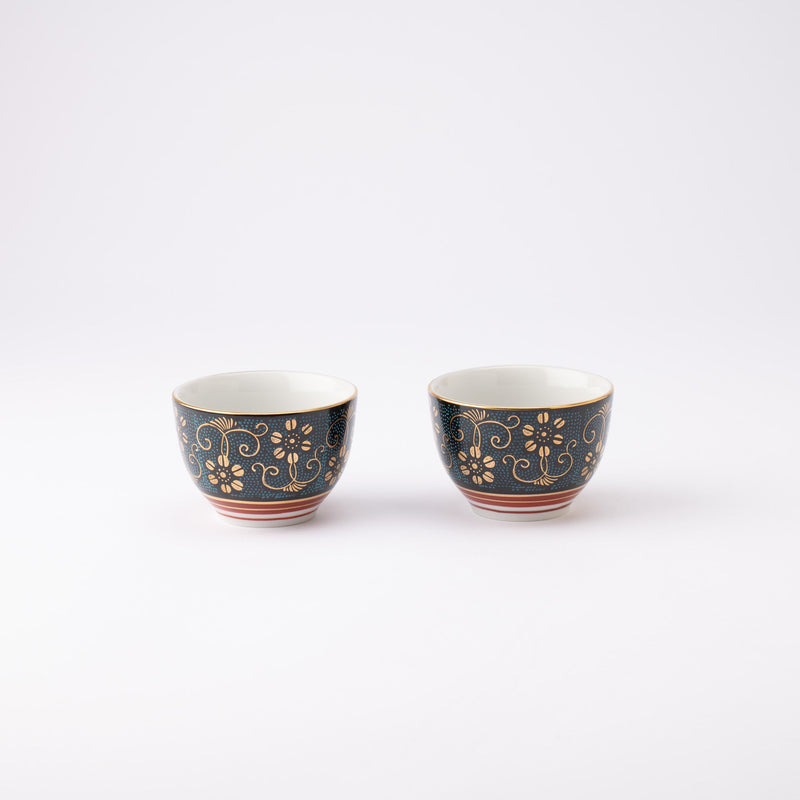 Aochibu and Clematis Kutani Houhin Japanese Teapot Set with 2 Teacups - MUSUBI KILN - Quality Japanese Tableware and Gift