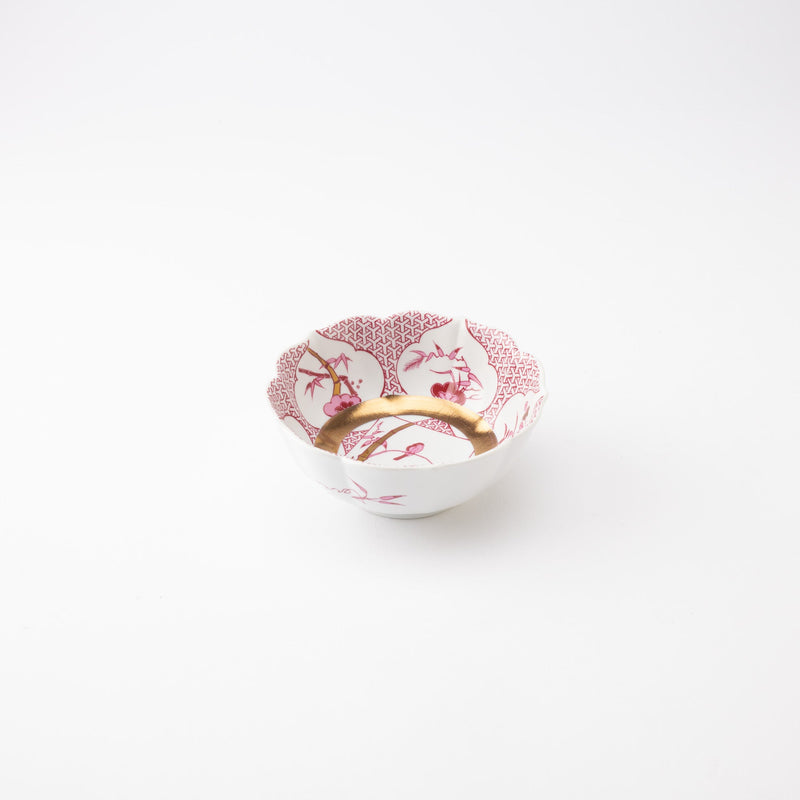 Arita Porcelain Lab Japan Autumn Burgundy Flower and Bird Kobachi Bowl - MUSUBI KILN - Quality Japanese Tableware and Gift